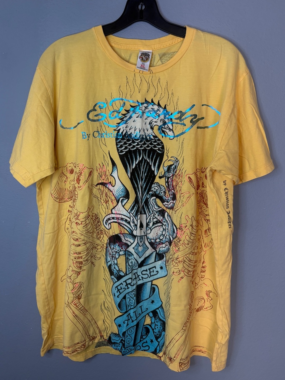 Christian Audigier Yellow Graphic Eagle Tee